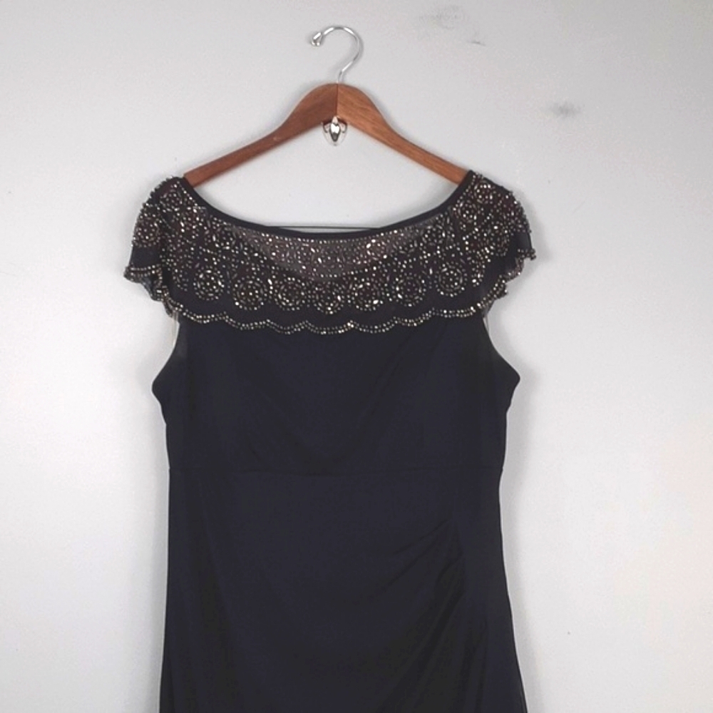 MSK Special Occasion Black Scoop Neck Detailed Embellished NeckLine Maxi Dress